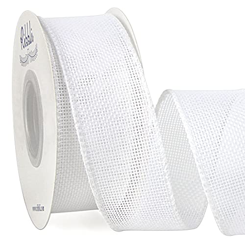 Ribbli White Burlap Wired Ribbon,1-1/2 Inch x 10 Yard,Cross Royal Burlap Wired Edge Ribbon for Big Bow,Wreath,Tree Decoration,Outdoor Decoration