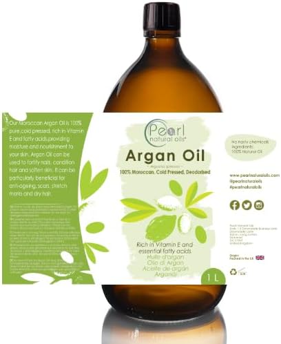 Pearl Natural Oils Moroccan Argan Oil 1 Litre Pure & Natural, Anti-Ageing, Antioxidant, Vegan, Hexane Free, No GMO