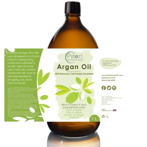 Pearl Natural Oils Moroccan Argan Oil 1 Litre Pure & Natural, Anti-Ageing, Antioxidant, Vegan, Hexane Free, No GMO