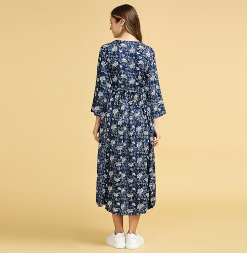 Image of MomToBe Women's Fit and Flare Calf Length Rayon Maternity Dress /Pregnancy Dress /Easy Breastfeeding Dress /Western Dress with Zippers for Nursing Pre and Post Pregnancy