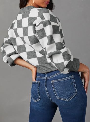 Image of Dokotoo Womens Cardigans Soft Long Sleeve Cable Knit Plaid Cropped Sweaters