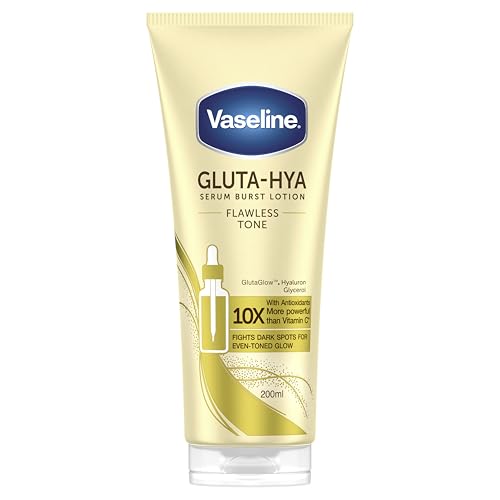 Vaseline Gluta-Hya Flawless Tone Serum Burst Lotion Moisturiser – Body Lotion with GlutaGlow™, Glycerol, Hyaluron & Antioxidants 10x Stronger Than Vitamin C*, Reduces Dark Spots in 5 Days 200ml
