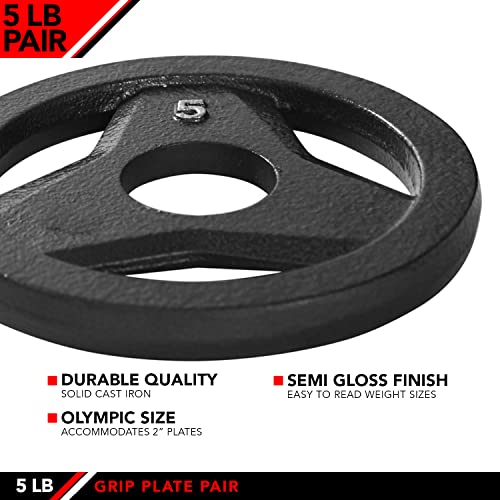 JFIT Cast Iron Olympic 2-Inch Grip Plate for Barbell, 5 Pound Set of 2 Plates Iron Grip Plates for Weightlifting, Crossfit - 2” Weight Plate for Bodybuilding - Thumbnail 3