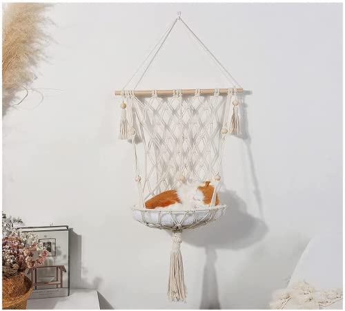 Linghe Tricoté à La Main Hamac pour Animaux De Compagnie Chat Cage Balançoire Lit Suspendu Pet Tassel Design Chat Nid Intérieur Élégant Tapisserie Décoration Pet Chat Maison Personnalité Maison (B) Cover