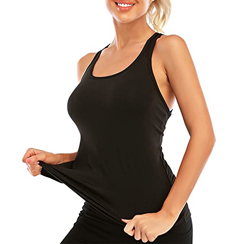 Image of Women's Padded Sports Bra Removable Strappy Longline Yoga Tank Top Workout Crop Criss Cross Back Fitness Top, Deep Black No Bra, Small