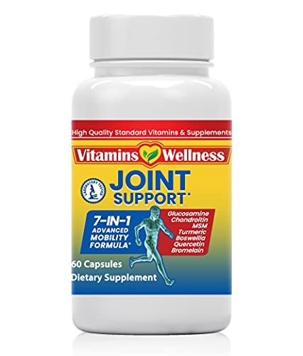 Vitamins Wellness- Glucosamine Chondroitin MSM Turmeric Boswellia Quercetin Bromelain Methionine - Joint Supplement - 7-in-1 Advanced Mobility - Joint Support Supplement (60 Vegetable Capsules)