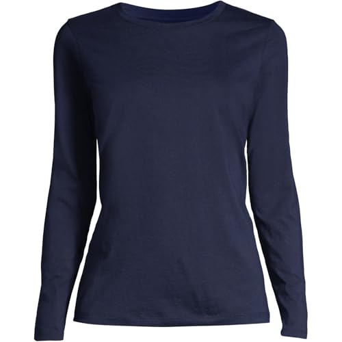 Image of Lands' End - Women’s Long Sleeve Crew Neck Radiant Navy T-Shirt - Size XL - 100% Supima Cotton Jersey - Long Sleeves - Easy Care - Relaxed Fit - Ladies Tops, Women's Clothing