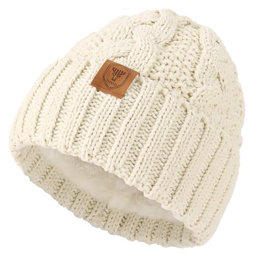 OZERO Damen Mütze Beanie Wintermützen: Schwarz Warme Strickmütze Wollmützen Bommelmütze Winterhaube