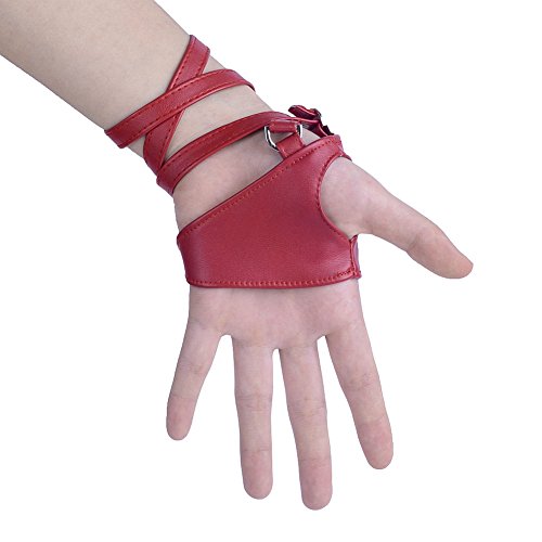 JISEN Women Half Palm Fingerless PU Leather Night Bar Band Up Punk Gloves Red