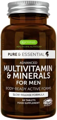 Multivitamin & Minerals for Men, Enhanced with Lycopene, Zinc, Methylated B-Vitamins & Vitamin D3, Energy & Heart Health, 60 Vegan Tablets by Igennus