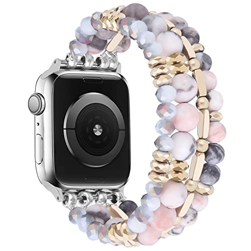 Visoom Beaded Boho Bracelet Compatible For Apple Watch Band 40Mm/38Mm/41Mm Series 8 7 Se Series 6/5/4 Women Fashion Cute Handmade Crystal Beads Stretchy Watch Strap For Iwatch Bands Series 3/2/1 Replacement #TOP4