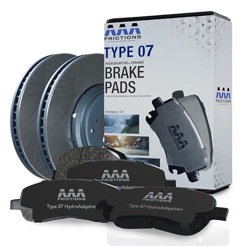 AAA Frictions Front Brake Kit for Audi Q2 2018-2021, Type 07 Hydro Adaptive+ Winter Ready Brake Pads with SC Type Semi-Coated Rotors