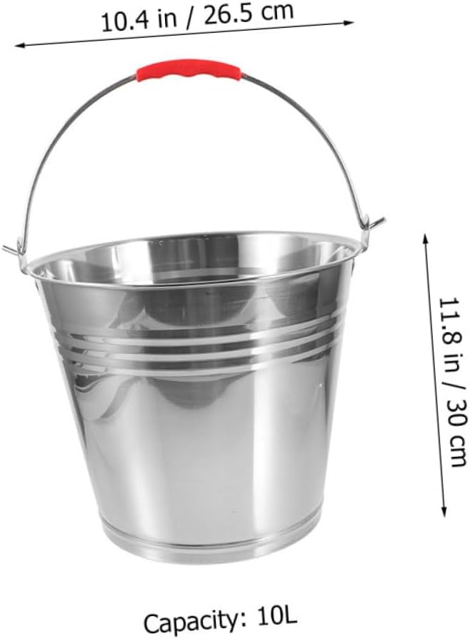 Toyvian 10L Stainless Steel Feed Bucket Handle Equine Water Bucket Sturdy Farm Feeding and Watering Solution