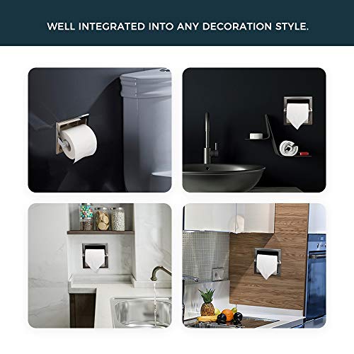 Forious Recessed Toilet Paper Holder Brushed Nickel, Brushed Nickel Toilet Paper Holder Wall Mount Includes Rear Mounting Bracket, Stainless Steel Toilet Paper Roll Holder, Wall Toilet Paper Holder #TOP3