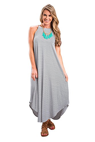 JYUAN Women's Casual Summer Boho Sleeveless Striped Beach Long Maxi Dress (M, Striped)
