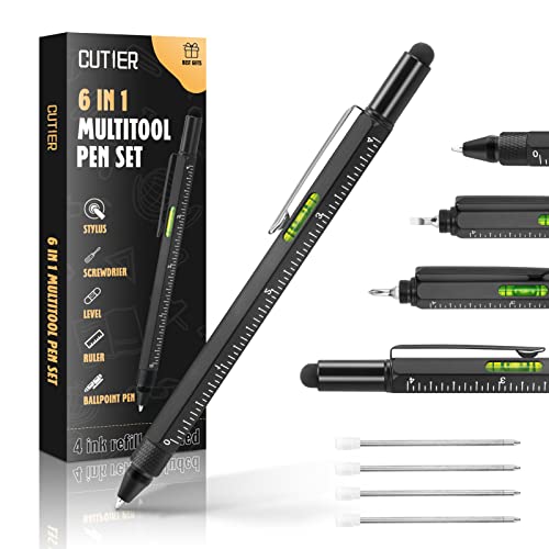 Cool Pen Gifts for Men, 6-in-1 Multi Tool Tech Pen Gadgets Tools for Men, Personalized Gifts for Dad or Him, Funny Gift for Christmas, Father's Day Valentines or Birthdays Gifts (Black)