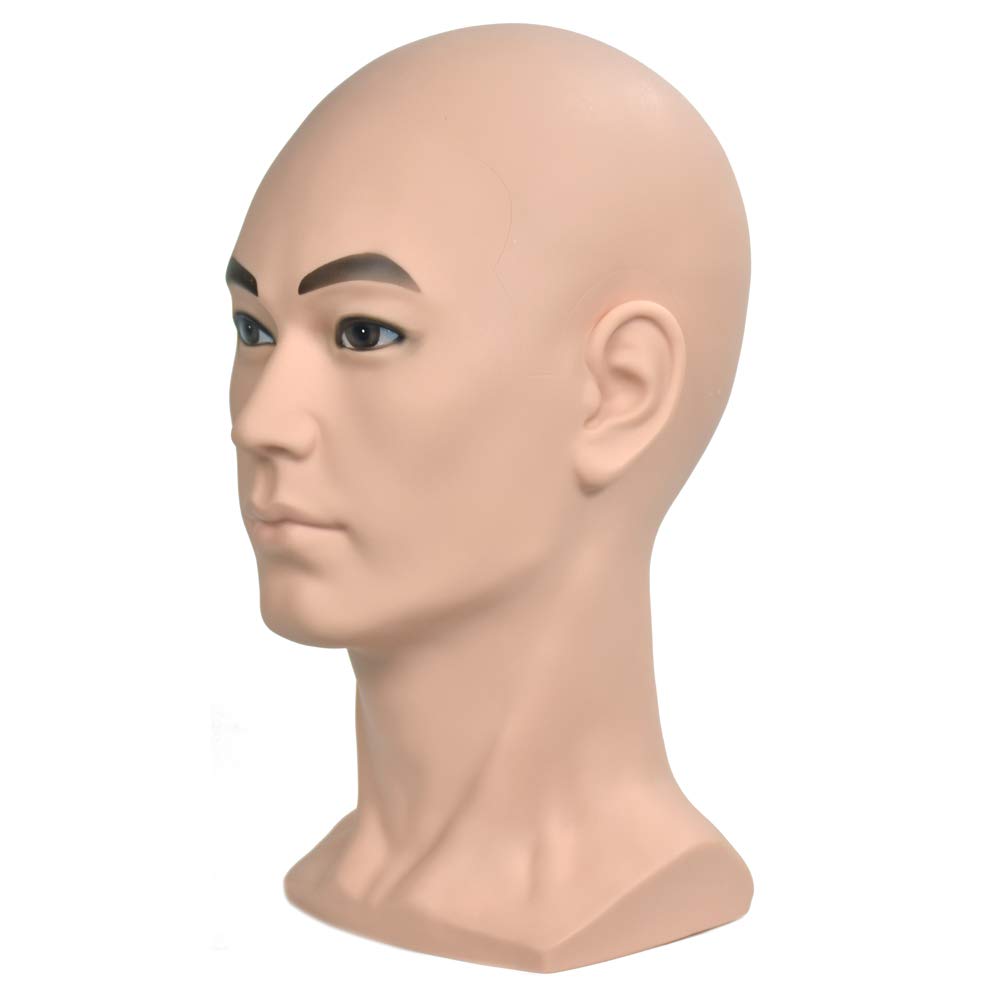 Cabeza de maniquí WanSi masculina calva para crear pelucas y mostrar sombreros o gafas. Con soporte