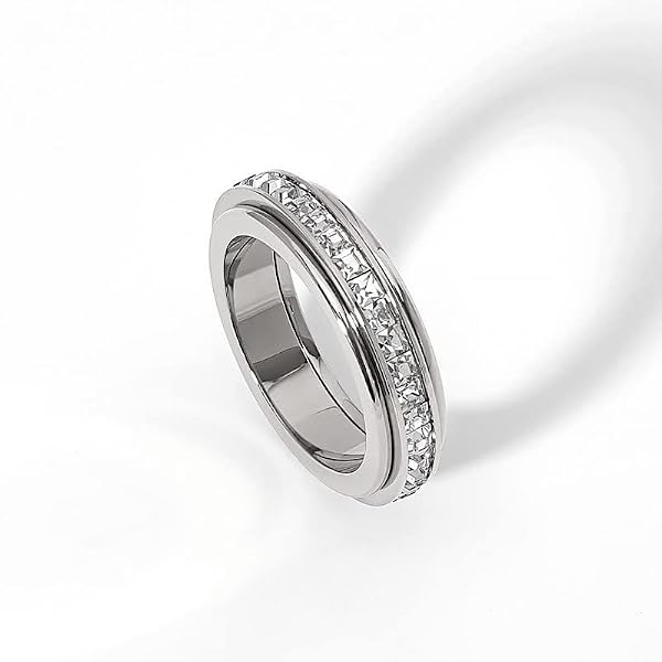 Pingyongchang Anxiety Rings Titanium Steel Spinner Fidget Band Rings for Women Ladies Cubic Zirconia Relieving Anxiety Wedding Promise Lucky Statement Rings-7 by Pingyongchang - Image 4