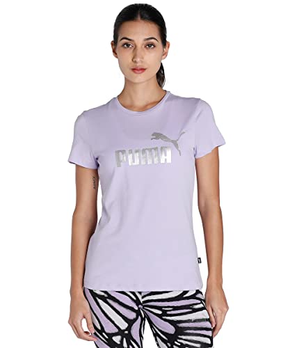 PUMA Damen Essentials+ Metallic Logo T-Shirt MVivid Violet Purple