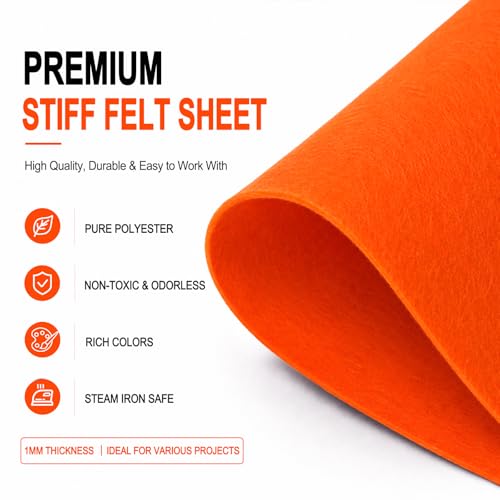 Image of Orange Large Felt Fabric 36 inch x 36 inch (1 Square Yard), 1mm Stiff Felt Sheet, Nonwoven Fabric for Crafts, DIY Projects, Art, Sewing, Lining & Decorations