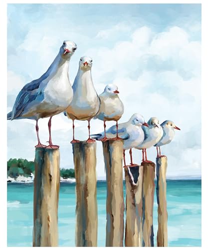 SUMGAR DIY Paint by Numbers Kit for Adults Beginner Seagull Blue Sea Paint by Numbers 16x20 Inch Without Frame Realistic Acrylic Oil Painting Drawing Craft Work Set with Brushes Christmas Gift