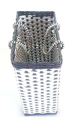 Image of Paperus, SMALL, COMPACT, White & Grey Lunch Bag, Carry Bag, Shopping Bag, Handbag, Tiffin Bag, Eco-friendly, Handmade, of Paper Ropes 11 In Tall 10 In Length 5 In Wide Base