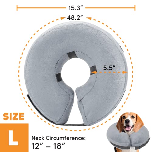 Bencmate Protective Inflatable Collar For Dogs And Cats - Soft Pet Recovery Collar Does Not Block Vision E-Collar (Large, Grey) #TOP1