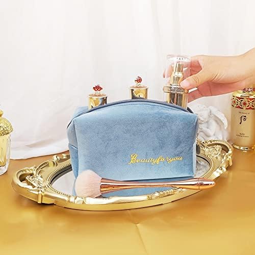 Cosmetic Bag Travel Makeup Bag Organizer Velvet Toiletry Wash Bag Pouch or Purse Pencil Case with Zipper Portable Washable Multi-Functional Lightweight for Women Girls Men