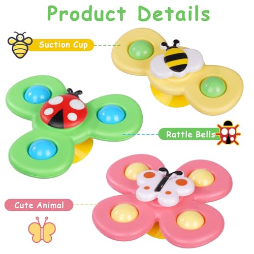 Ainiv Saugnapfer Drehspielzeug, 3 Stück Saugnapf Spinner Toys, Finger Hand Spinner, Cartoon Badespielzeug Wasserspielzeug, Sensorisches Sensorik Spielzeug für Baby, Fidget Toys Geschenke für 1-6 Jahre