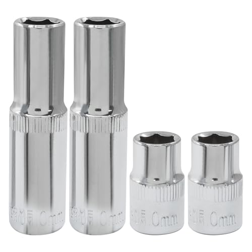 Kyuionty 4 Pcs 3/8 Inch Drive 6-Point Socket Set, 10mm Shallow & Deep
