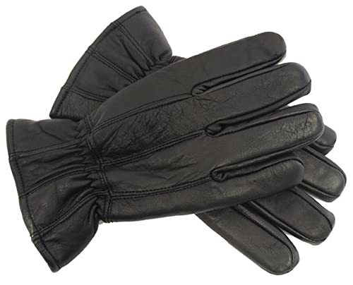 Men's Quality 100% Genuine Sheepskin Leather Fleece lined Gloves (Large/XLarge), Black