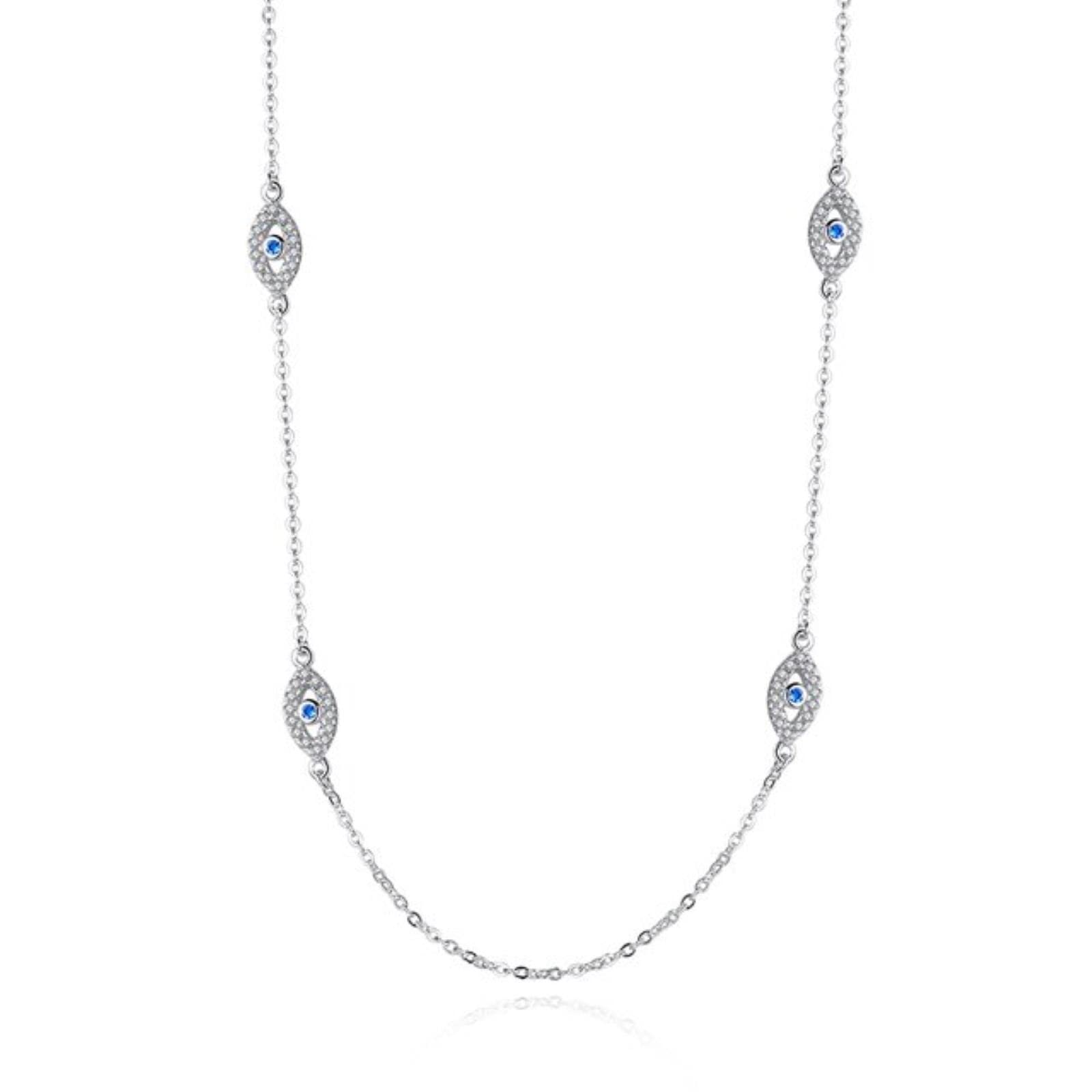 Collar con colgante de ojo malvado con personalidad, cadena larga de Plata de Ley 925, collares turcos de cristal, joyería de la suerte para mujeres y niñas