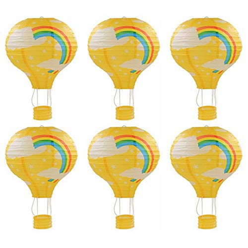 JK Home Juego de 6 faroles de papel para colgar globos aerostáticos para decoración de fiestas, bodas, cumpleaños, color amarillo, 30 cm