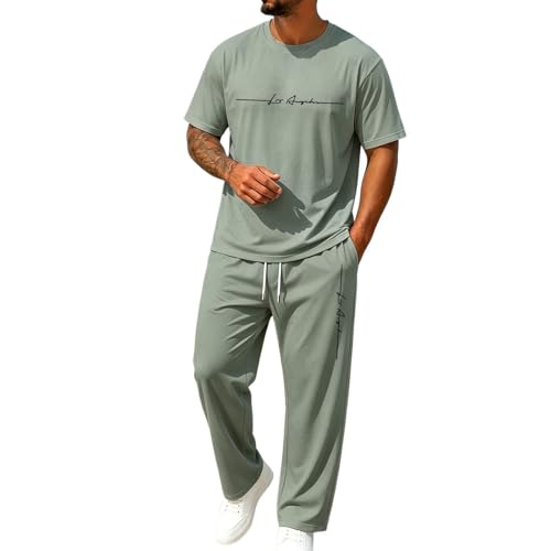 Ensemble homme été chic imprimé Los Angeles avec t-shirt oversize et jogging