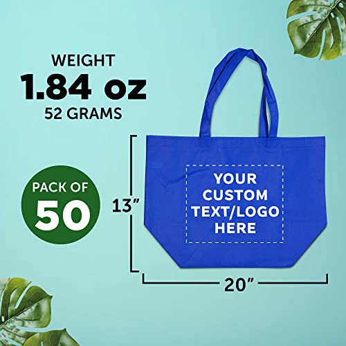 Discount Promos Custom Southern Style Grocery Tote Bags Set Of 50, Personalized Bulk Pack - Reusable, Great For Grocery, Shopping, Travel, Carry On Bag - Blue #TOP4