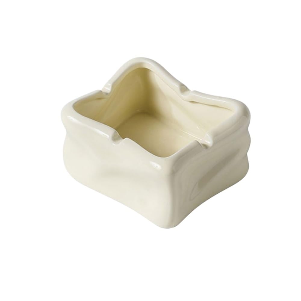 Indoor Decorative Ceramic Ashtray Desktop Irregular Shape for Room Restaurants Balcony Gardens or Put Candy Key etc for Desktop(White)