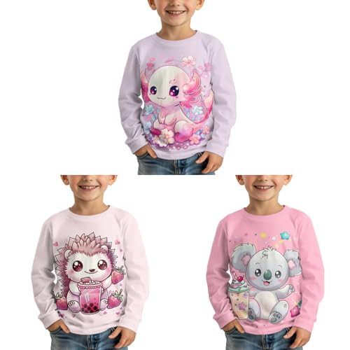 Xhuibop 3 Pack Girls Shirts Sweatshirts Boys Clothing Crewneck Tee Tops