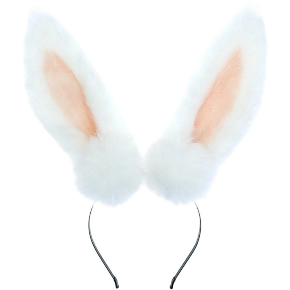 Serre-tête oreilles de lapin blanches en fourrure accessoire de déguisement halloween pâques femme