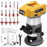 Router Tool with DW 20V Battery,Wood Router for 800W 30000 RPM，5 Variable Speeds Fixed Base Cordless Router,15PCS 1/4' Router Bits(Battery Not Included)