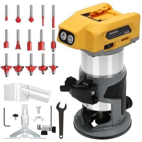Router Tool with DW 20V Battery,Wood Router for 800W 30000 RPM，5 Variable Speeds Fixed Base Cordless Router,15PCS 1/4