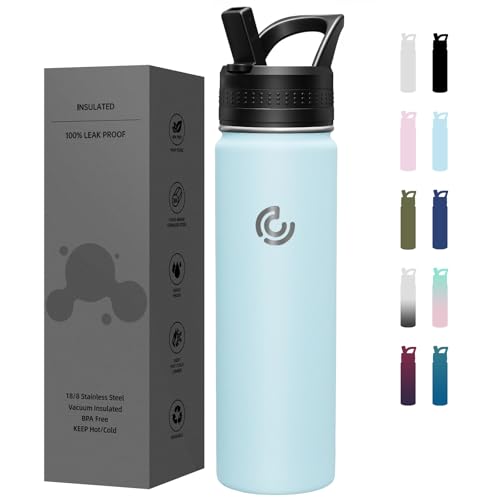 COKTIK 22oz Sports Water Bottle, Stainless Steel Water Bottle for Insulated, Reusable Travel Bottle, With Straw, With Handle Grip for Easy Carrying, Suitable for Cycling, Outdoor Vacations(FOG)