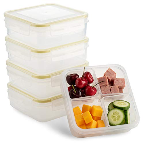 Komax Biokips Foodsaver Set, Square Lunch Box Containers With 4 Removable Compartments Of 700Ml (23.6 Oz), Pack Of 5 #TOP7