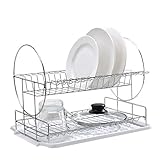POPILION Quality Steel Kitchen Sink Side Dish Drying Rack,Drain Rack Set(3-Piece) with Black Drainboard and Separate Box For Cutlery