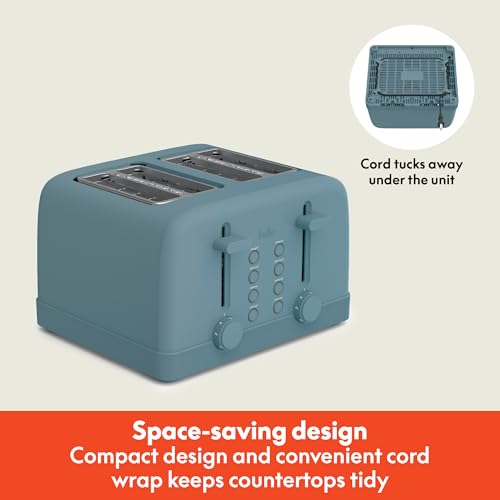 Image of bella 4 Slice Toaster, 6 Setting Shade Control with Reheat & Cancel Buttons, Removable Crumb Tray, Anti Jam & Auto Shutoff, 900 Watt, Surf