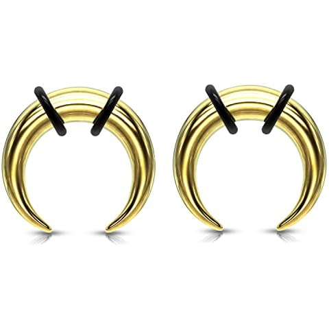 Zaya Body Jewelry Pair Gold Steel 0g 1g 2g 4g 6g 8g 10g 12g 14g Ear Plugs Tunnels Tapers Pinchers Horseshoes Gauges Septum (8g 3mm) Cover