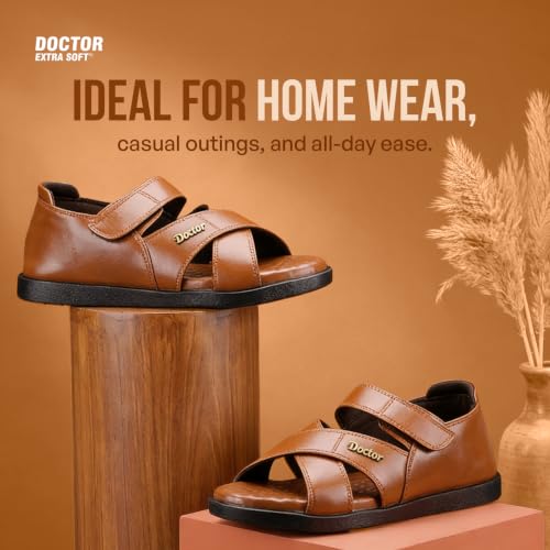 Image of DOCTOR EXTRA SOFT Orthopedic Diabetic Comfortable Dr Sole Footwear Daily Use Casual Wear Stylish Black Cushioned Adjustable Strap Sandals for Men's-Gents & Boy's L-12