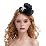 Sup-Coente Steampunk Hats For Women Tiny Mini Top Hat Gothic Flower Steam Punk Halloween Victorian Witch Tea Party Hat