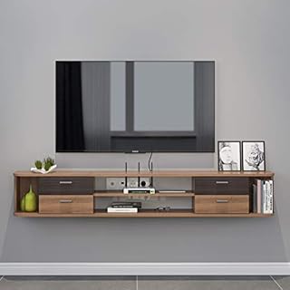 Pmnianhua Floating TV Unit, 47'' Wall Mounted TV Cabinet, Floating Shelves with 4 Drawers, Modern Entertainment Media Console Center Large Storage TV Bench for Living Room & Office (121cm, Dark Brown)