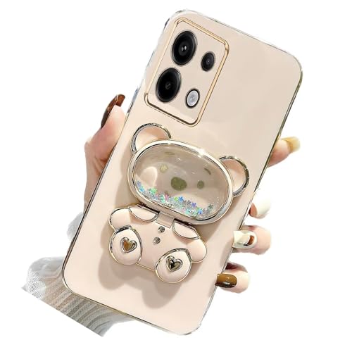 Nadoli pour Xiaomi Redmi Note 13 Pro 4G Sable mouvant Ours Béquille Coque,Ultra Mince Placage Pliant Maquillage Supporter Silicone Flexible Paillette Housse Étui de Potection