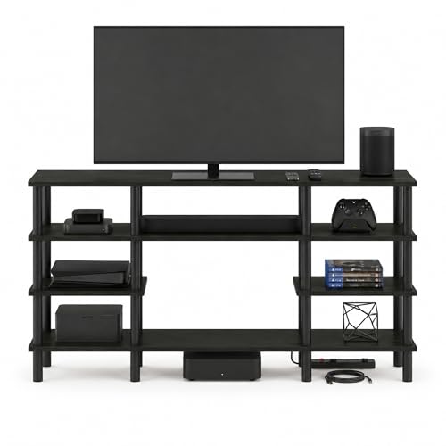 Image of Furinno Turn-N-Tube 4-Tier Multipurpose Wide Shelf TV Stand, Espresso /Black | Open Shelf Entertainment Center, TV Console, Open Frame for Cable Management, for Living Room, Bedroom